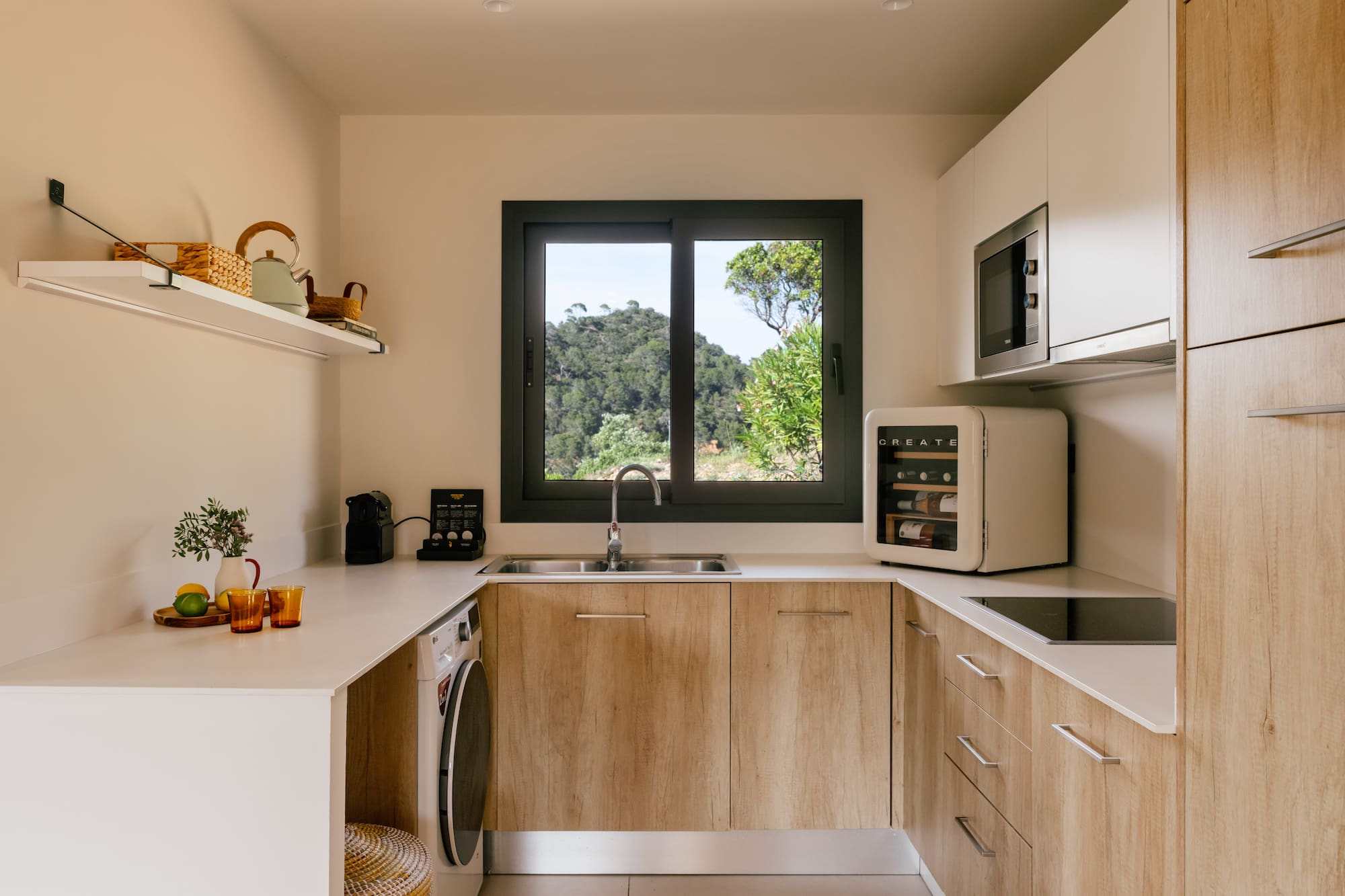 a kitchen with a window and a sink