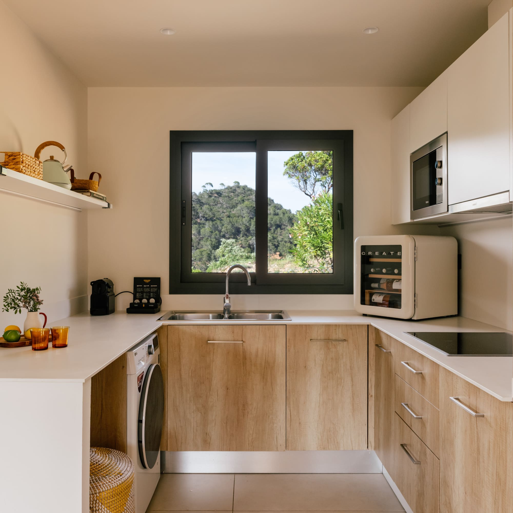 a kitchen with a window and a sink
