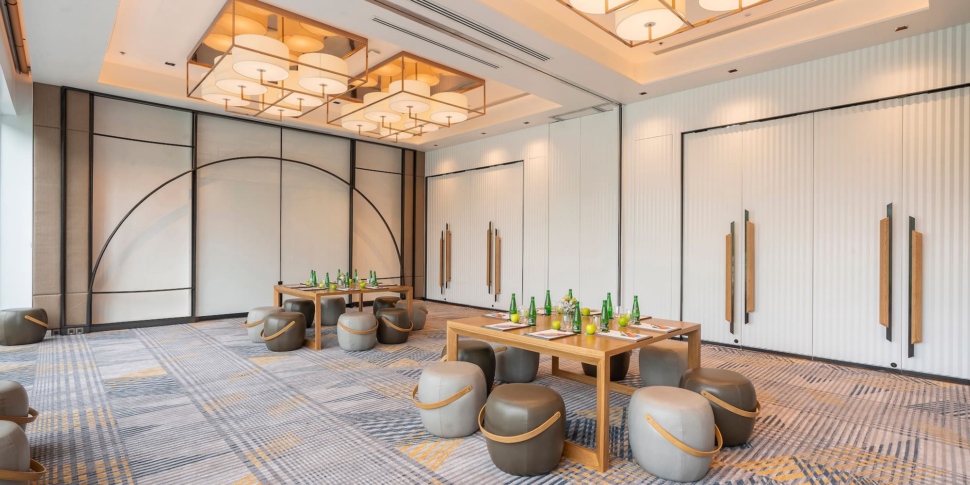 a room with a table and chairs