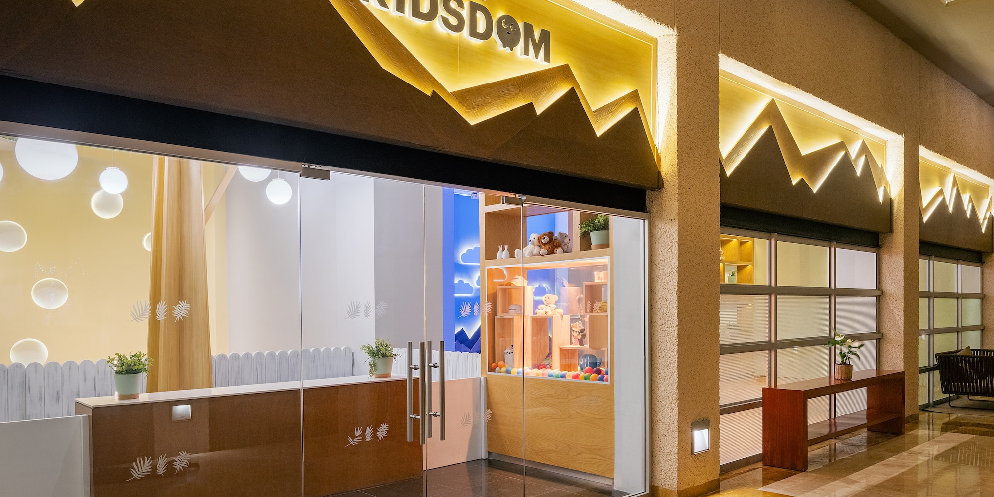 a building with glass doors