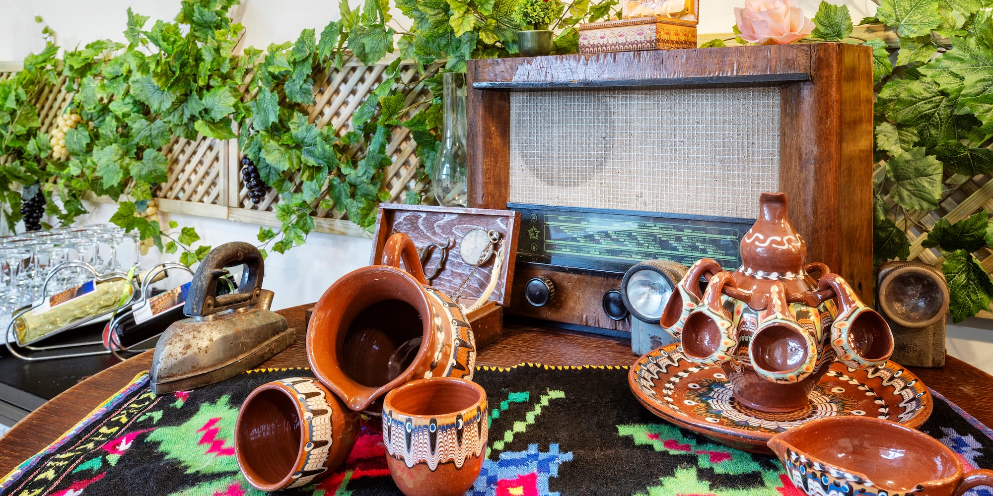 a table with a variety of objects on it