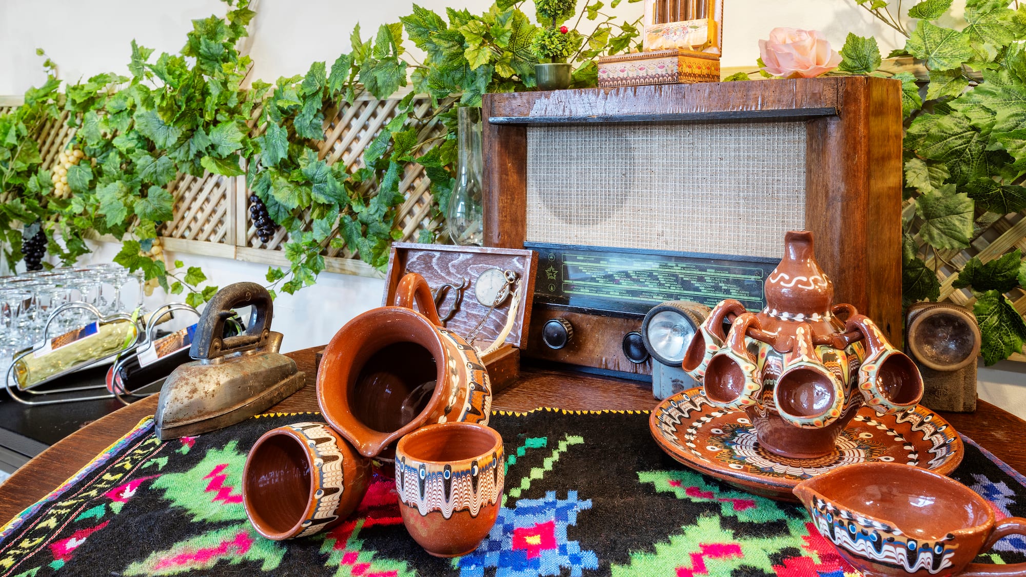 a table with a variety of objects on it