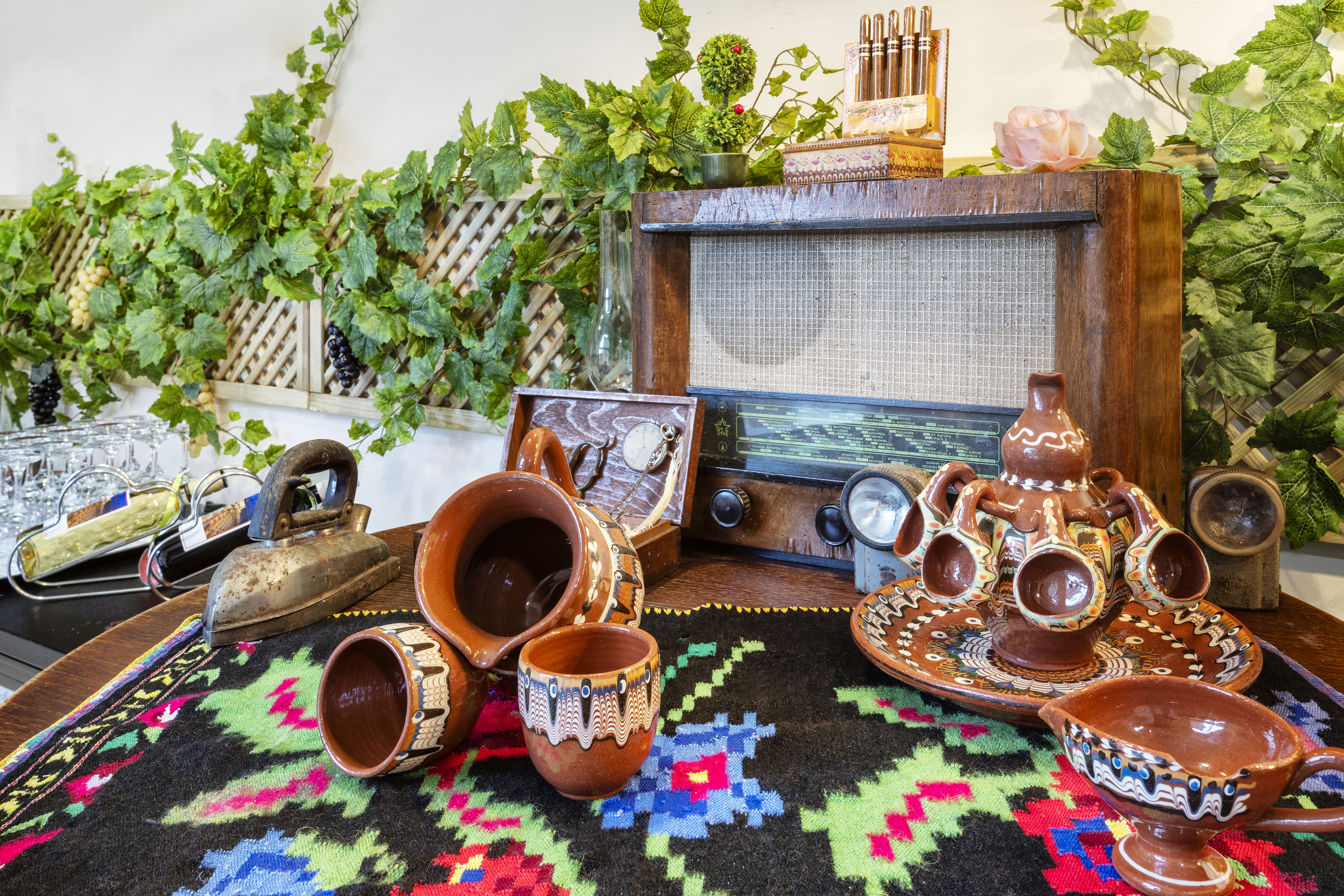 a table with a variety of objects on it