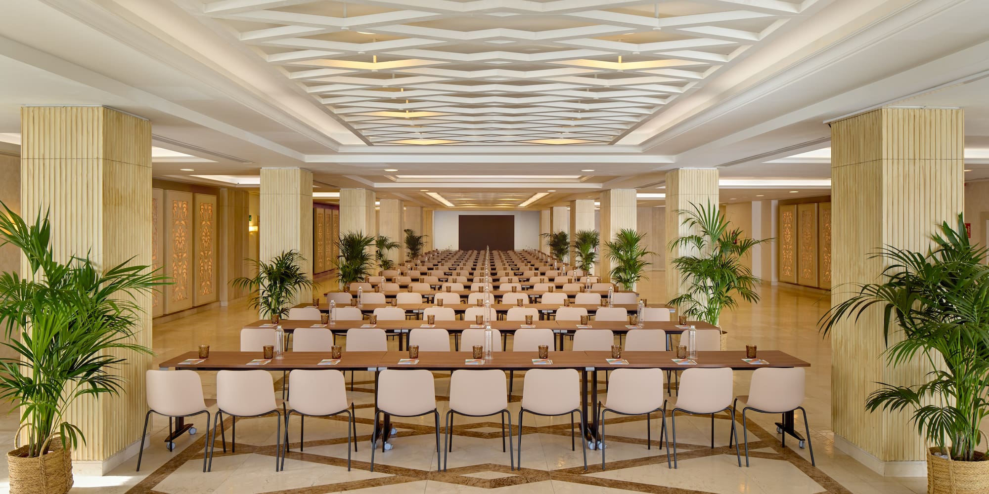 a room with tables and chairs