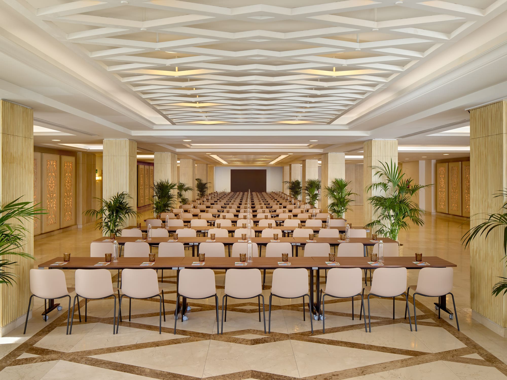 a room with tables and chairs