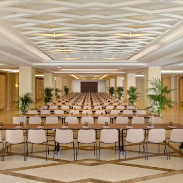 a room with tables and chairs