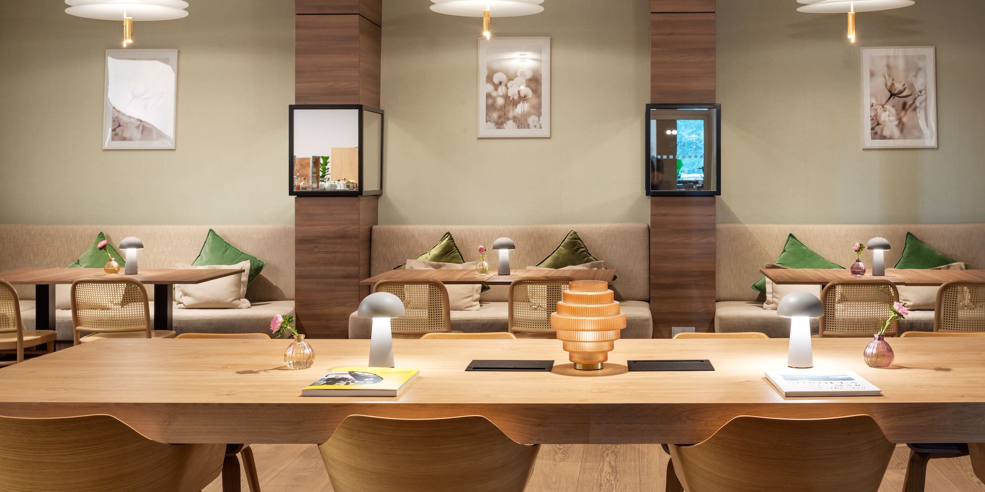 a room with a table and chairs