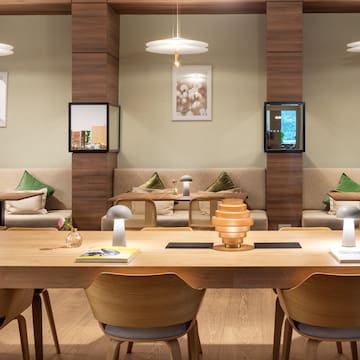 a room with a table and chairs