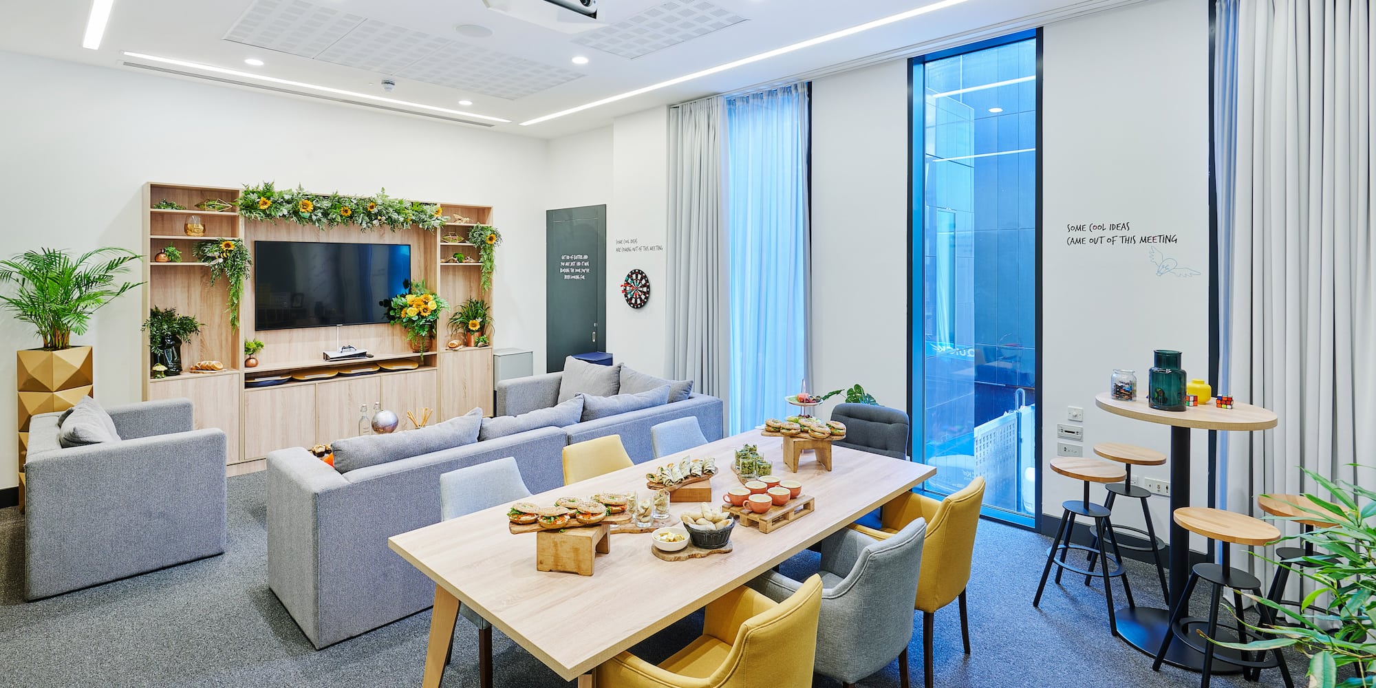 a room with a table and chairs