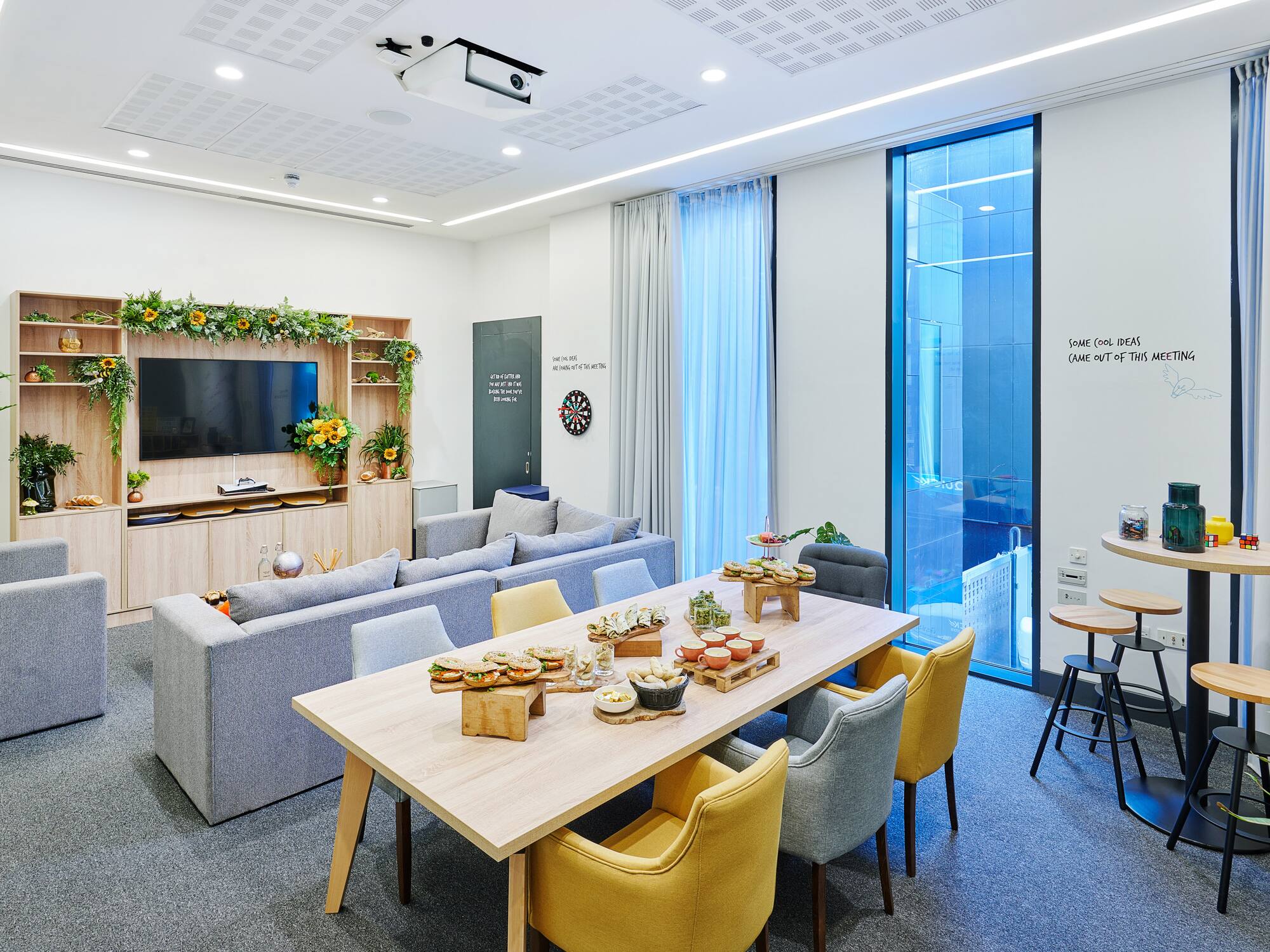 a room with a table and chairs