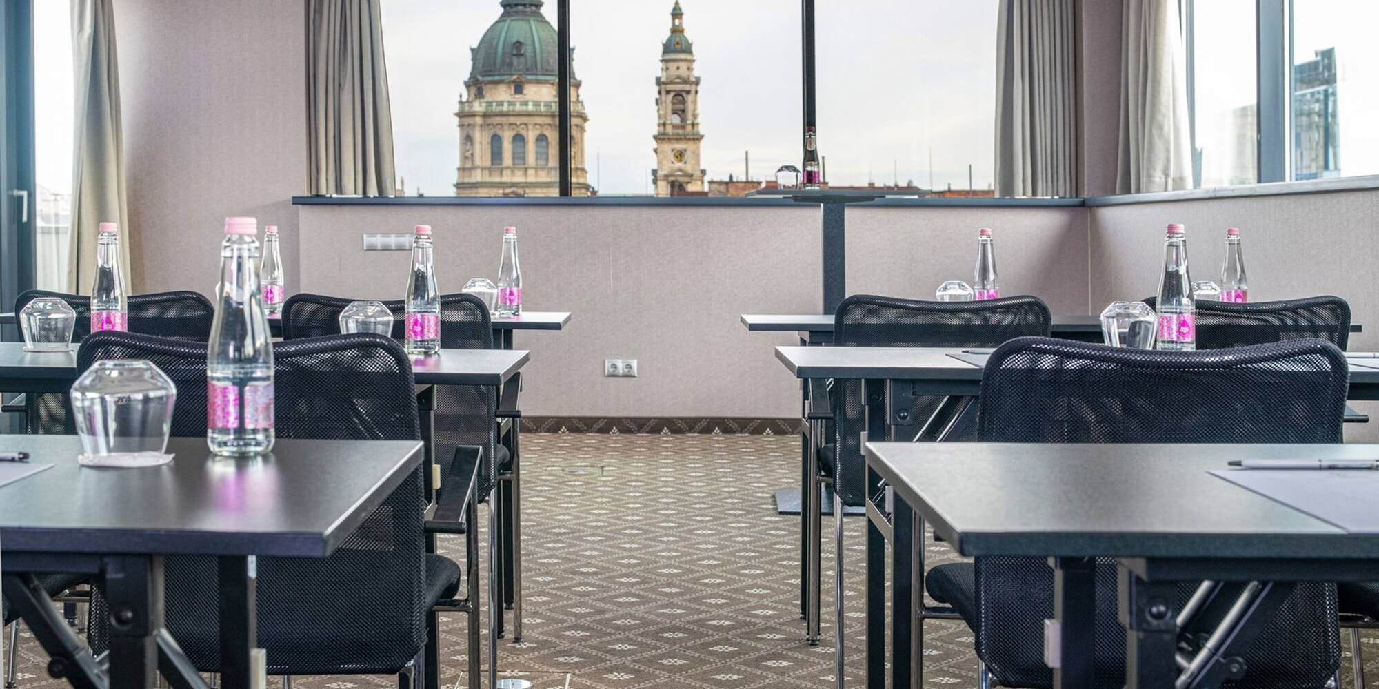 a room with tables and chairs