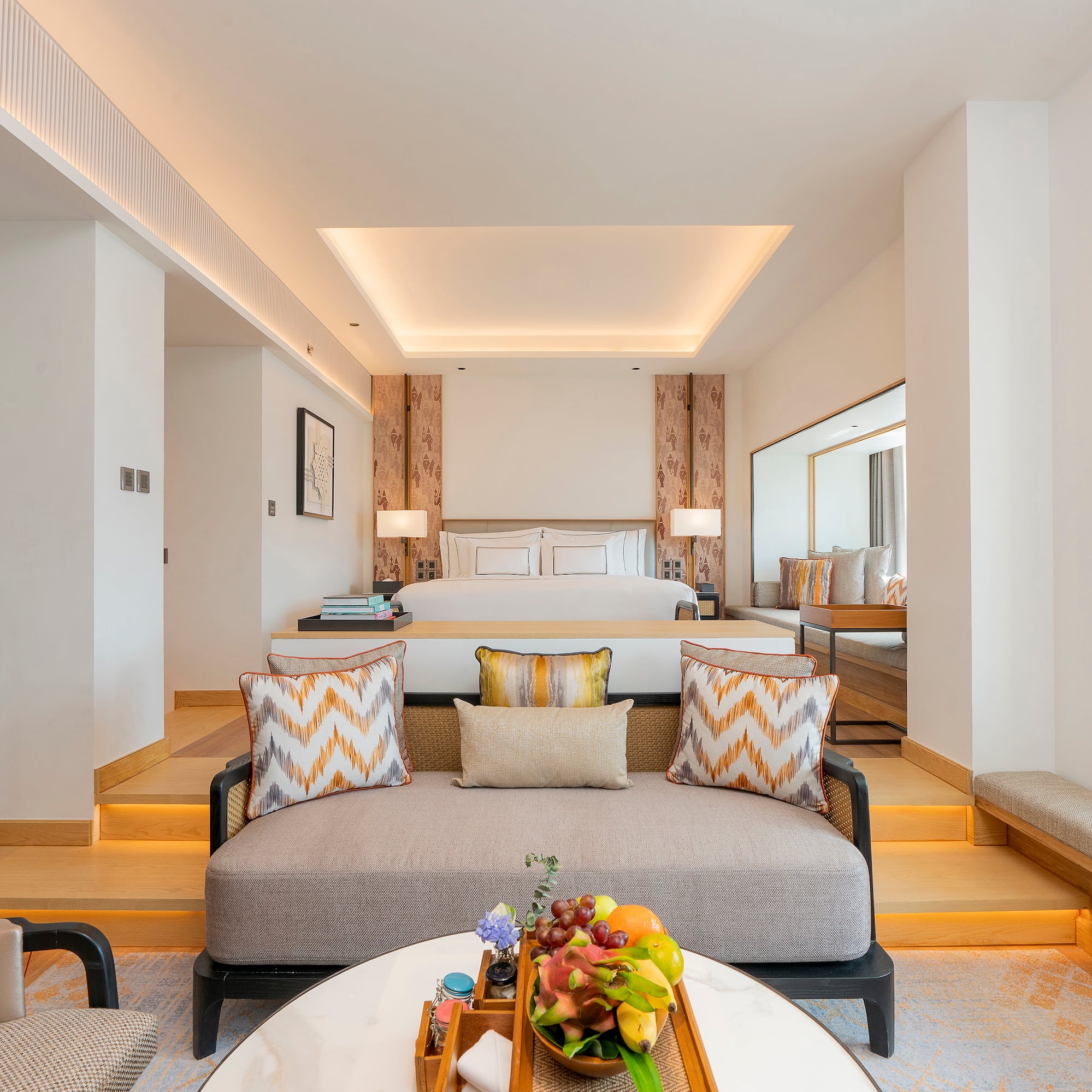 a room with a bed and a couch