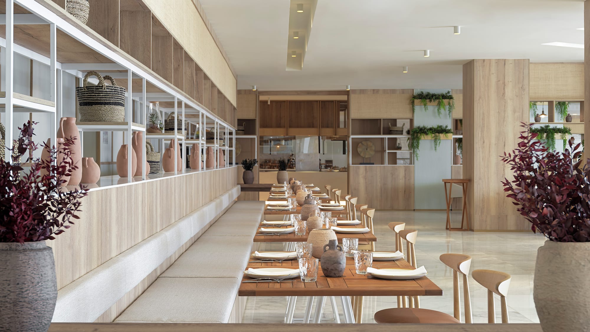 a room with a table and chairs