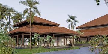 a building with trees around it