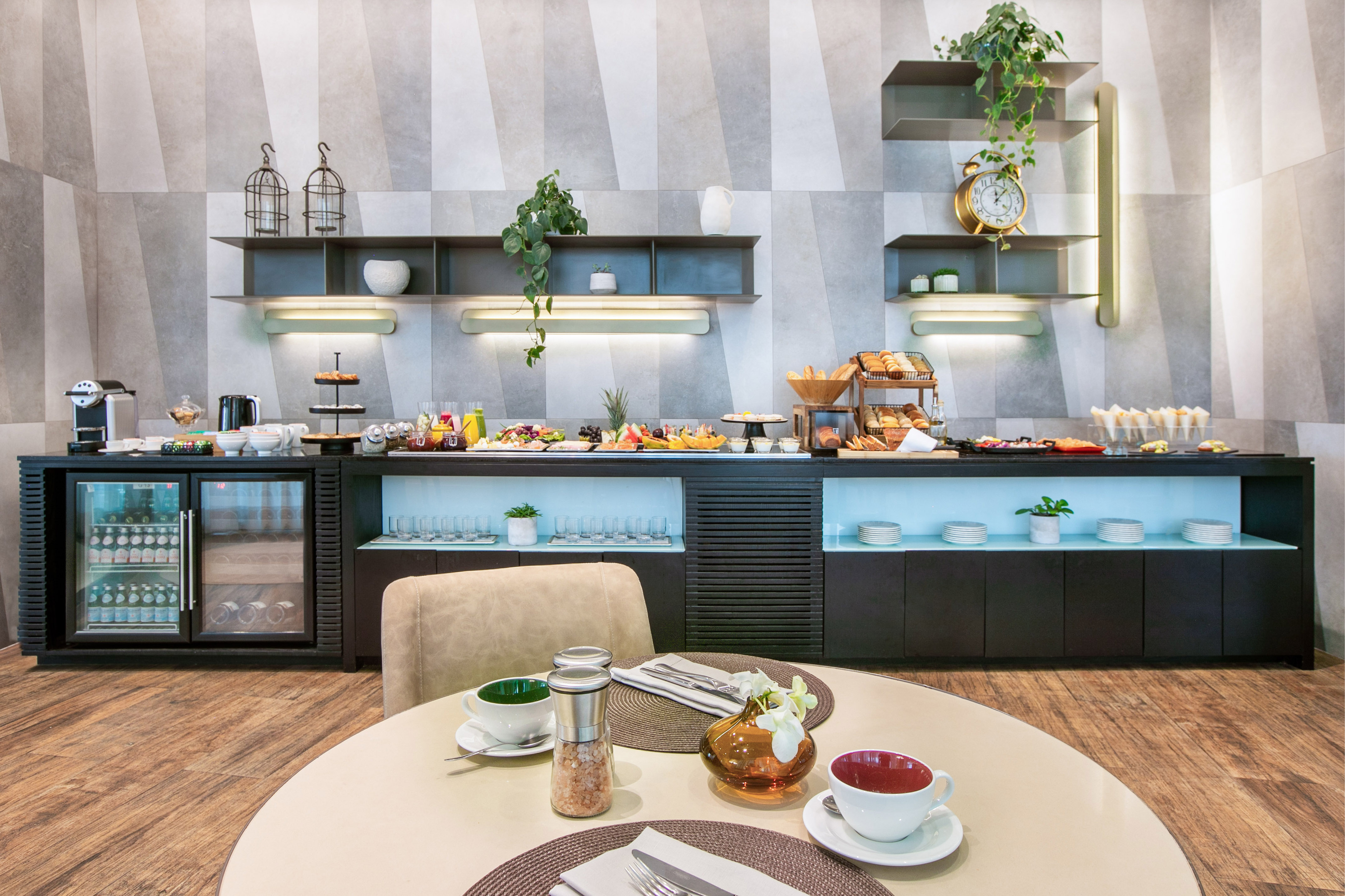 a room with tables and chairs