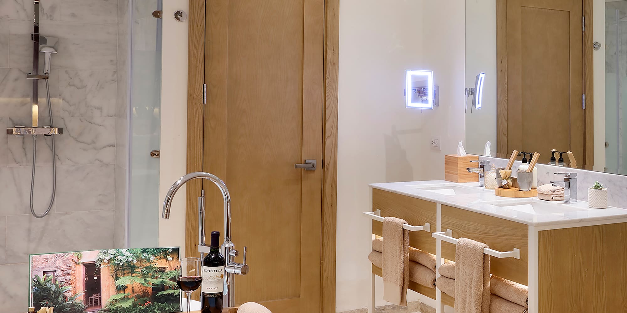 a bathroom with a tub and a sink