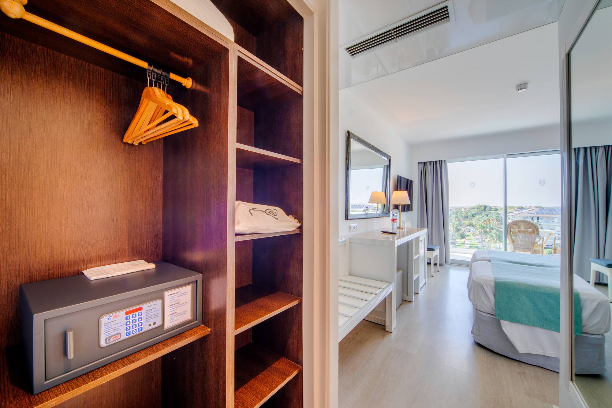 a room with a bed and a closet