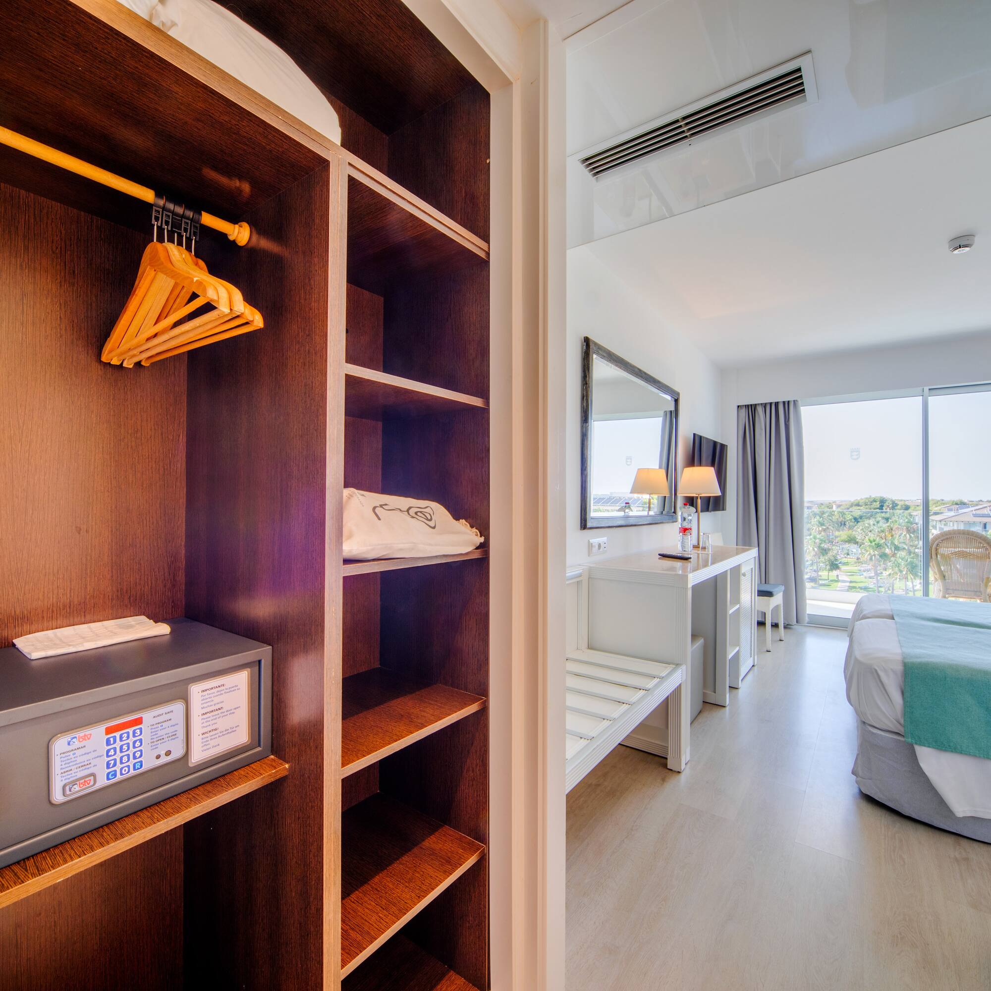 a room with a bed and a closet