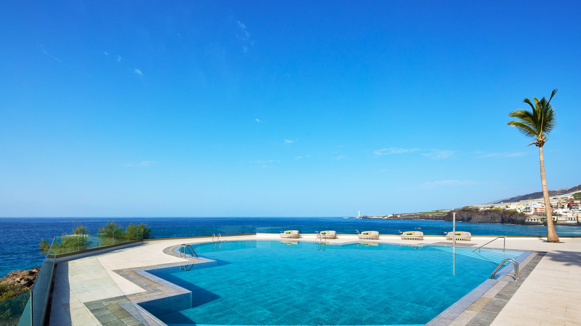 a pool with a large body of water