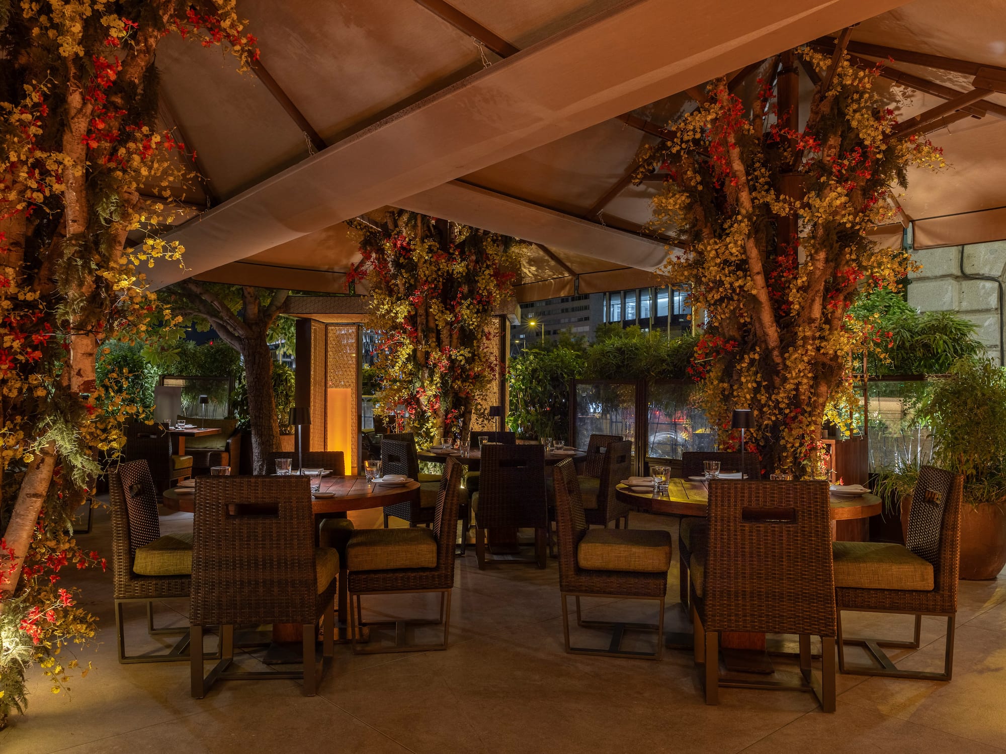 a restaurant with tables and chairs