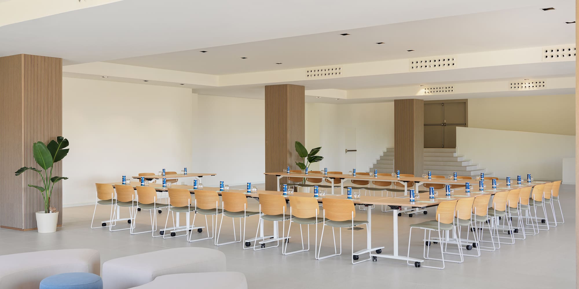 a room with tables and chairs