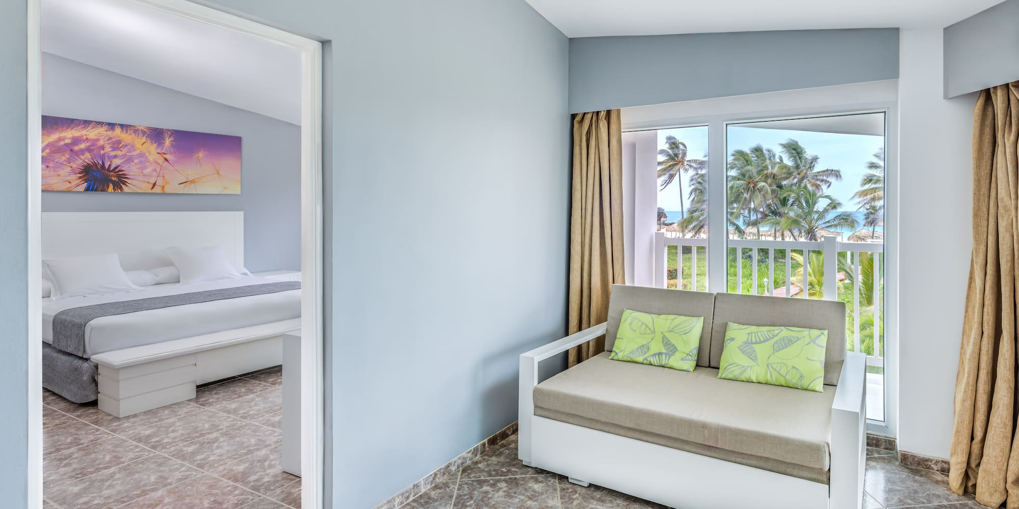 a room with a couch and a bed