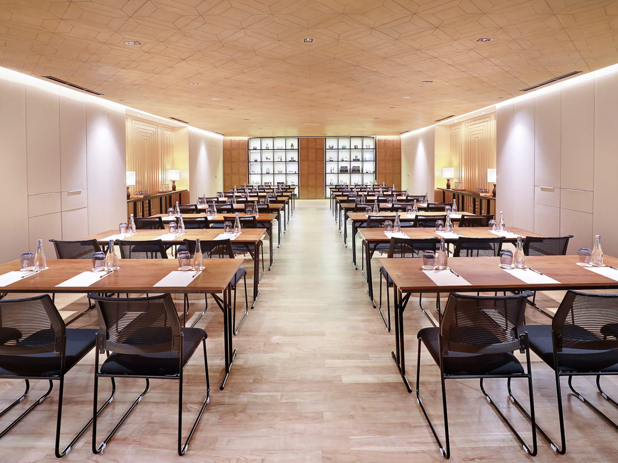 a room with tables and chairs