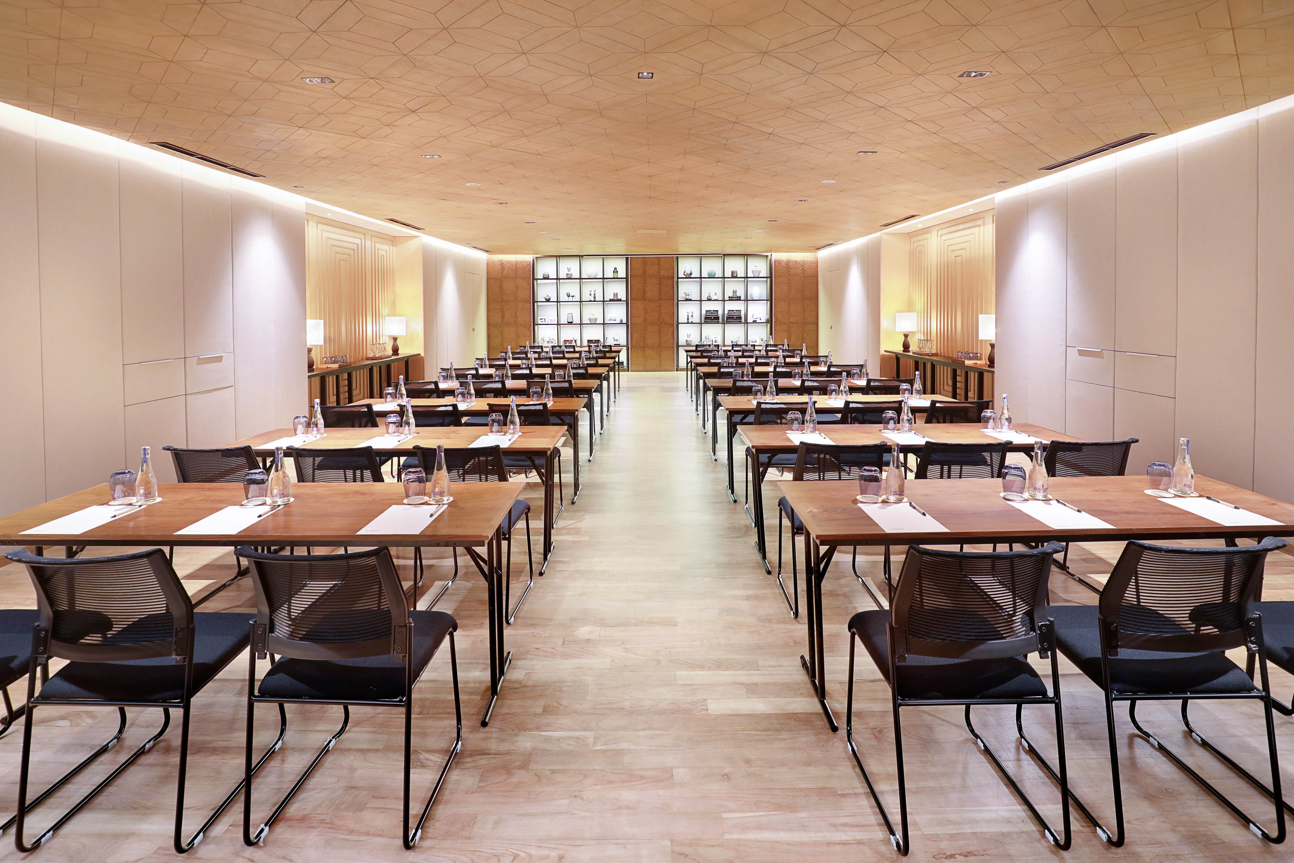 a room with tables and chairs