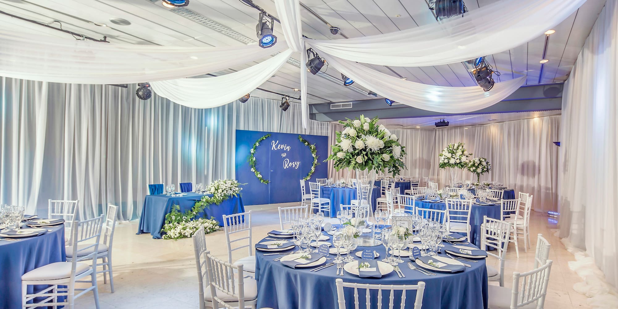 a room with tables and chairs