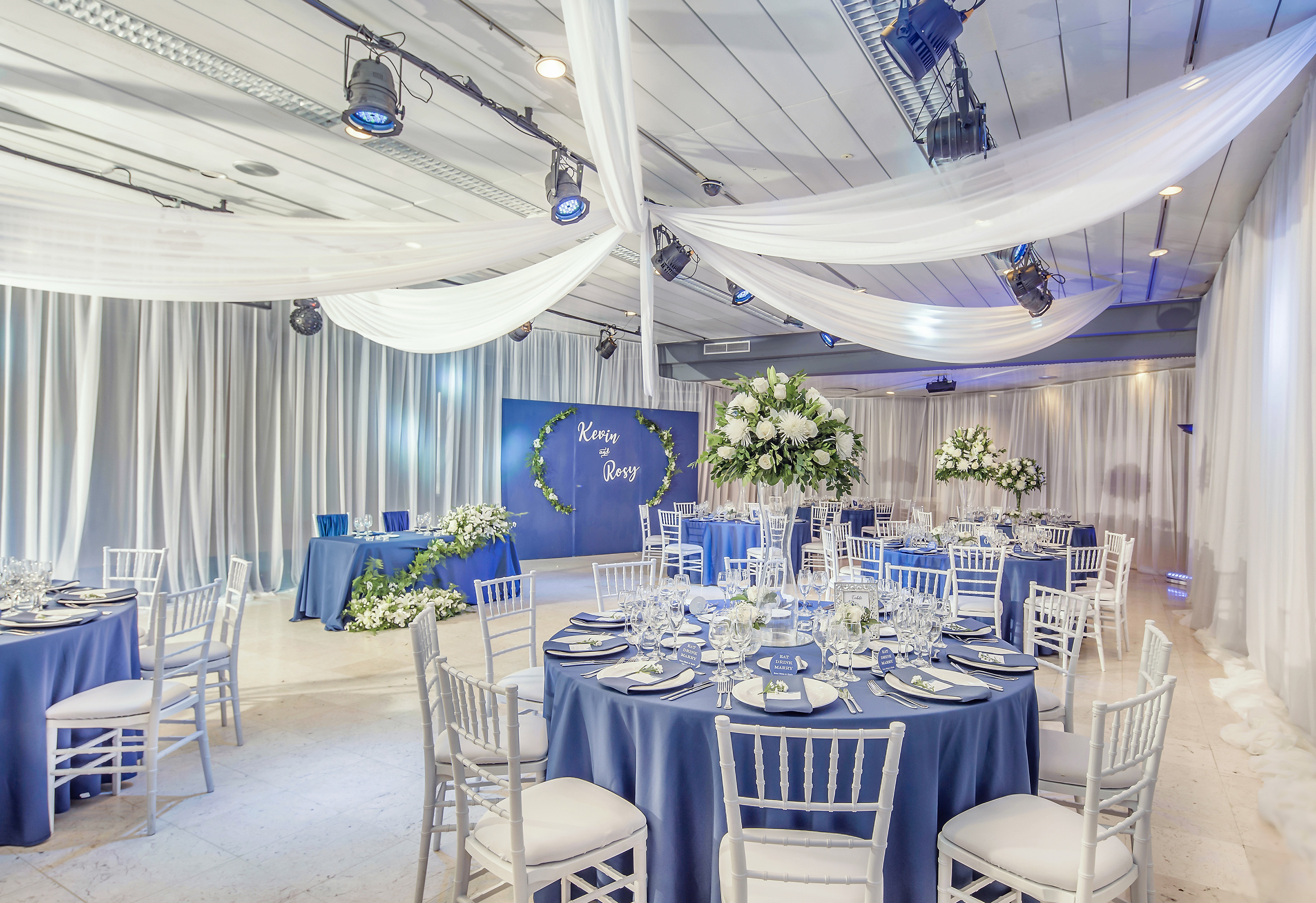 a room with tables and chairs