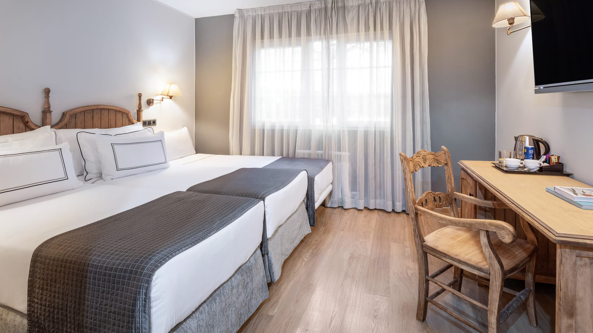 a room with a bed and a table