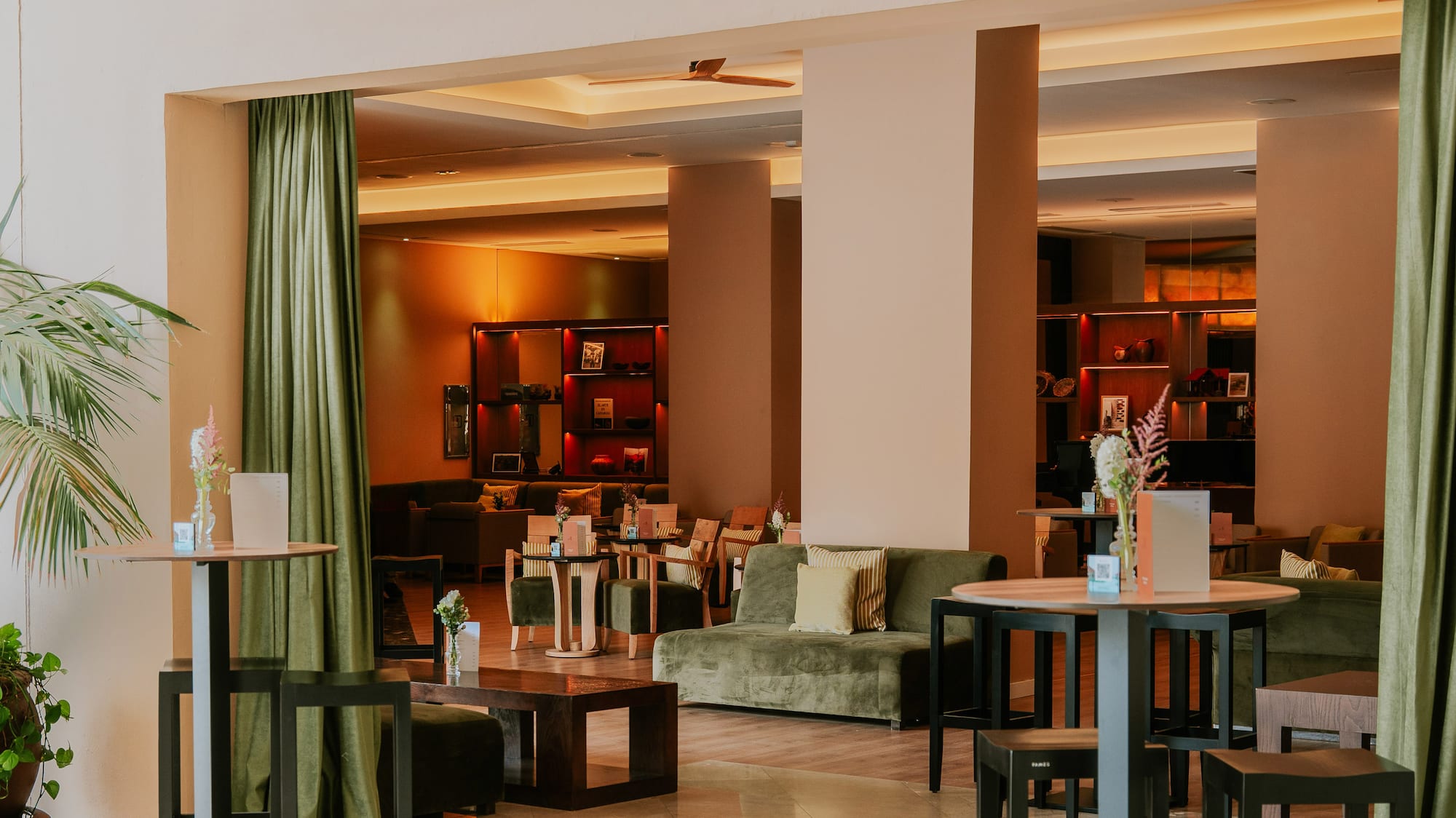 a room with tables and chairs