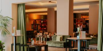 a room with tables and chairs