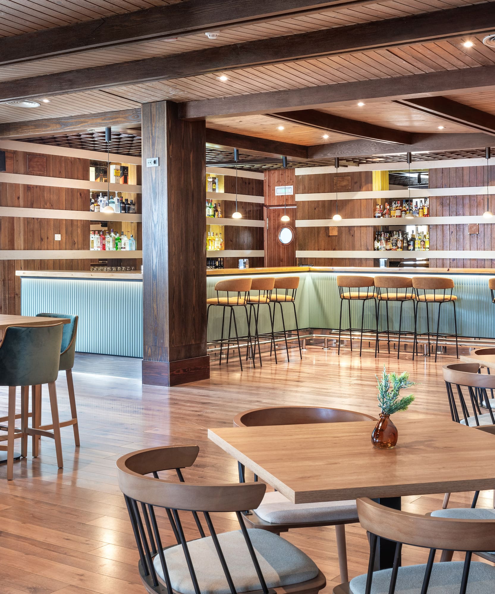 a room with tables and chairs