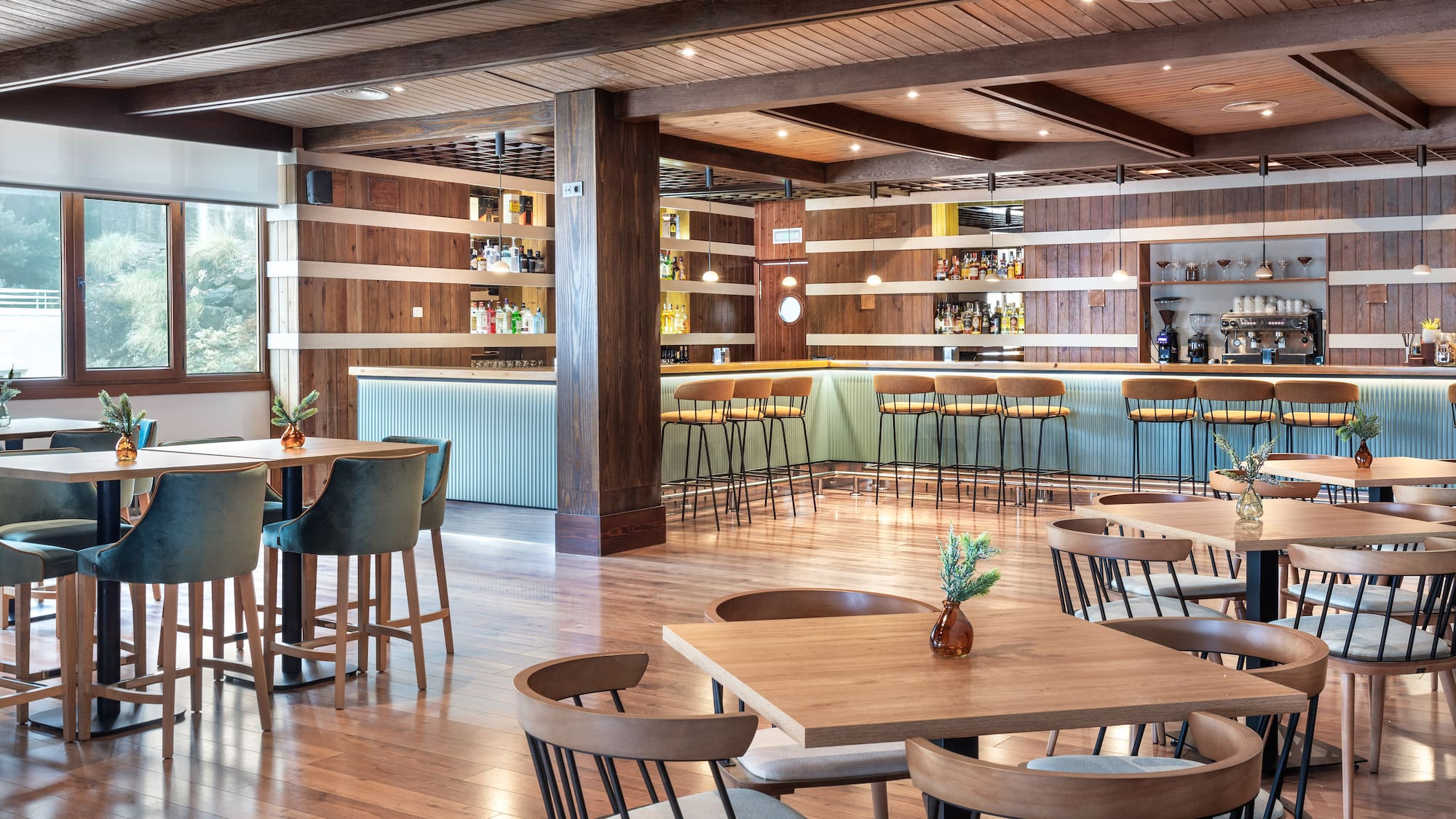 a room with tables and chairs