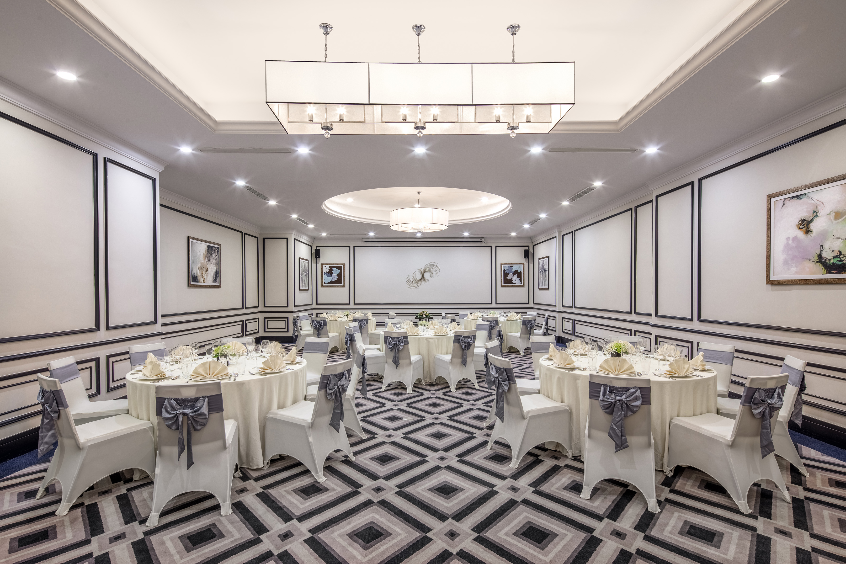 a room with tables and chairs