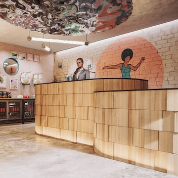 a man standing at a counter