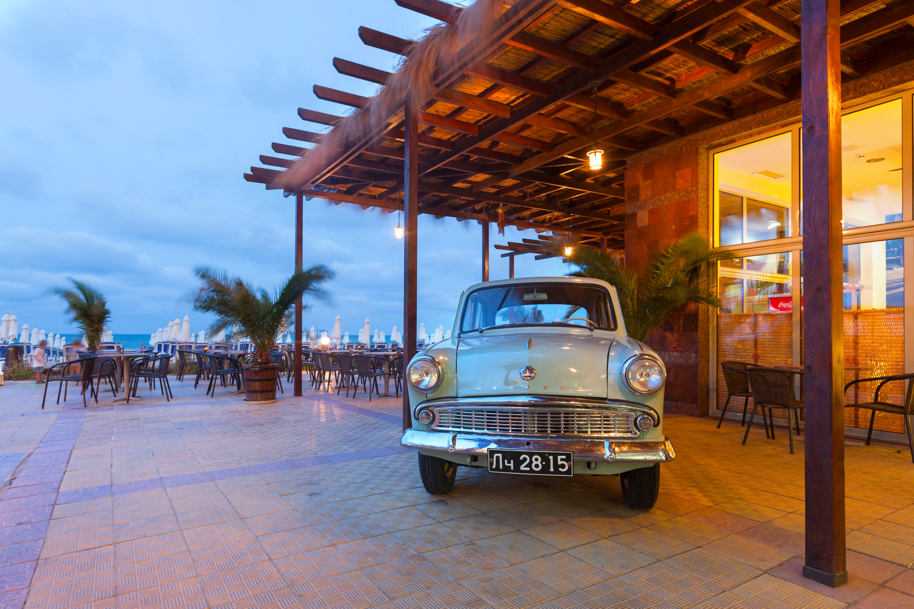 a car parked outside a building