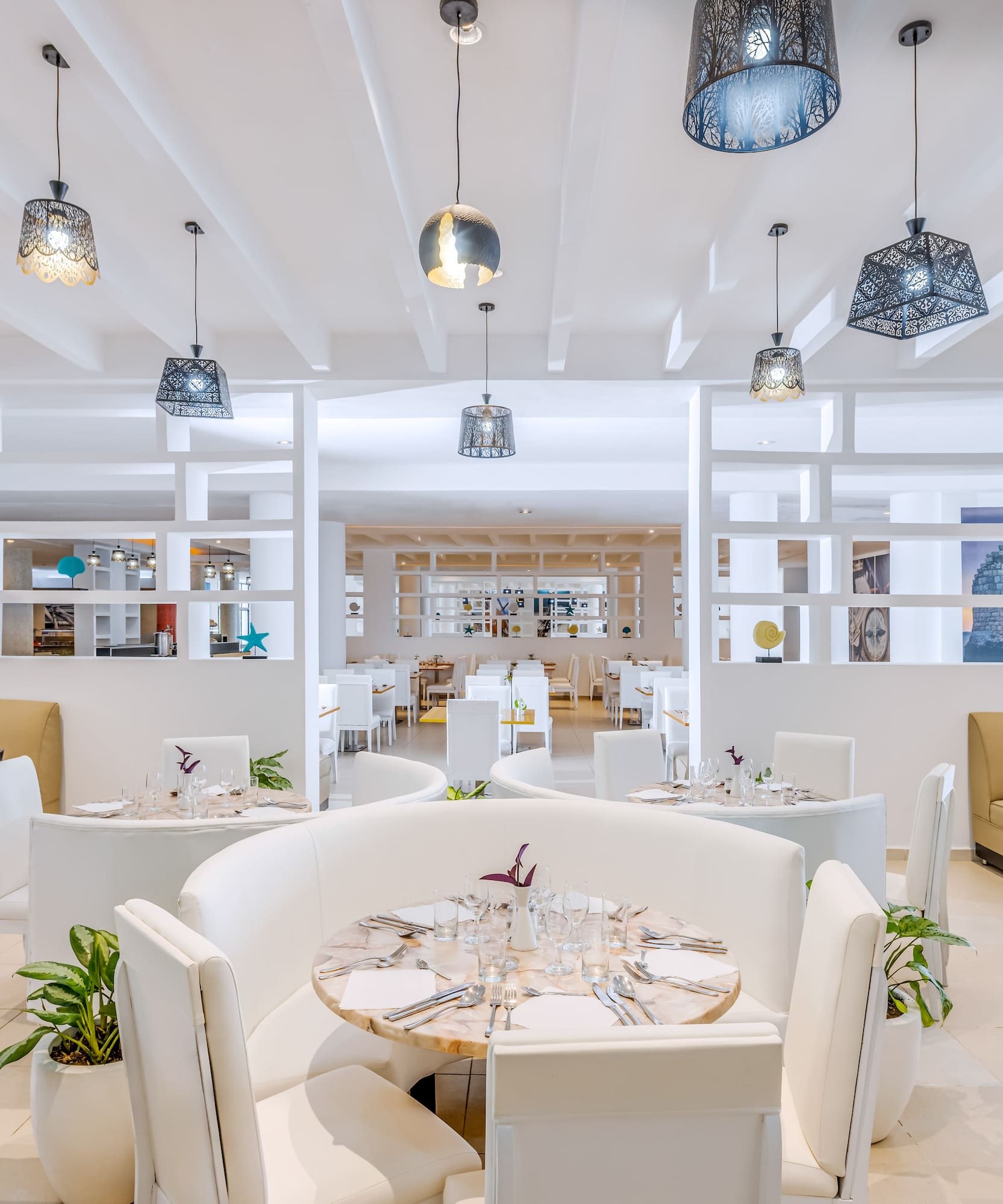 a room with tables and chairs