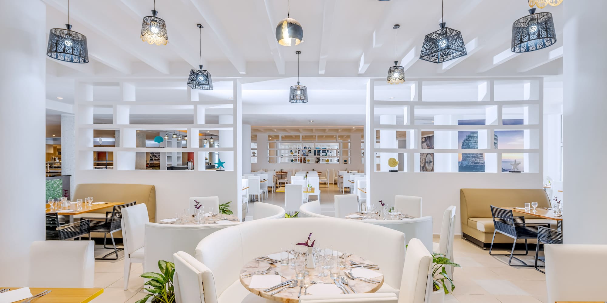 a room with tables and chairs