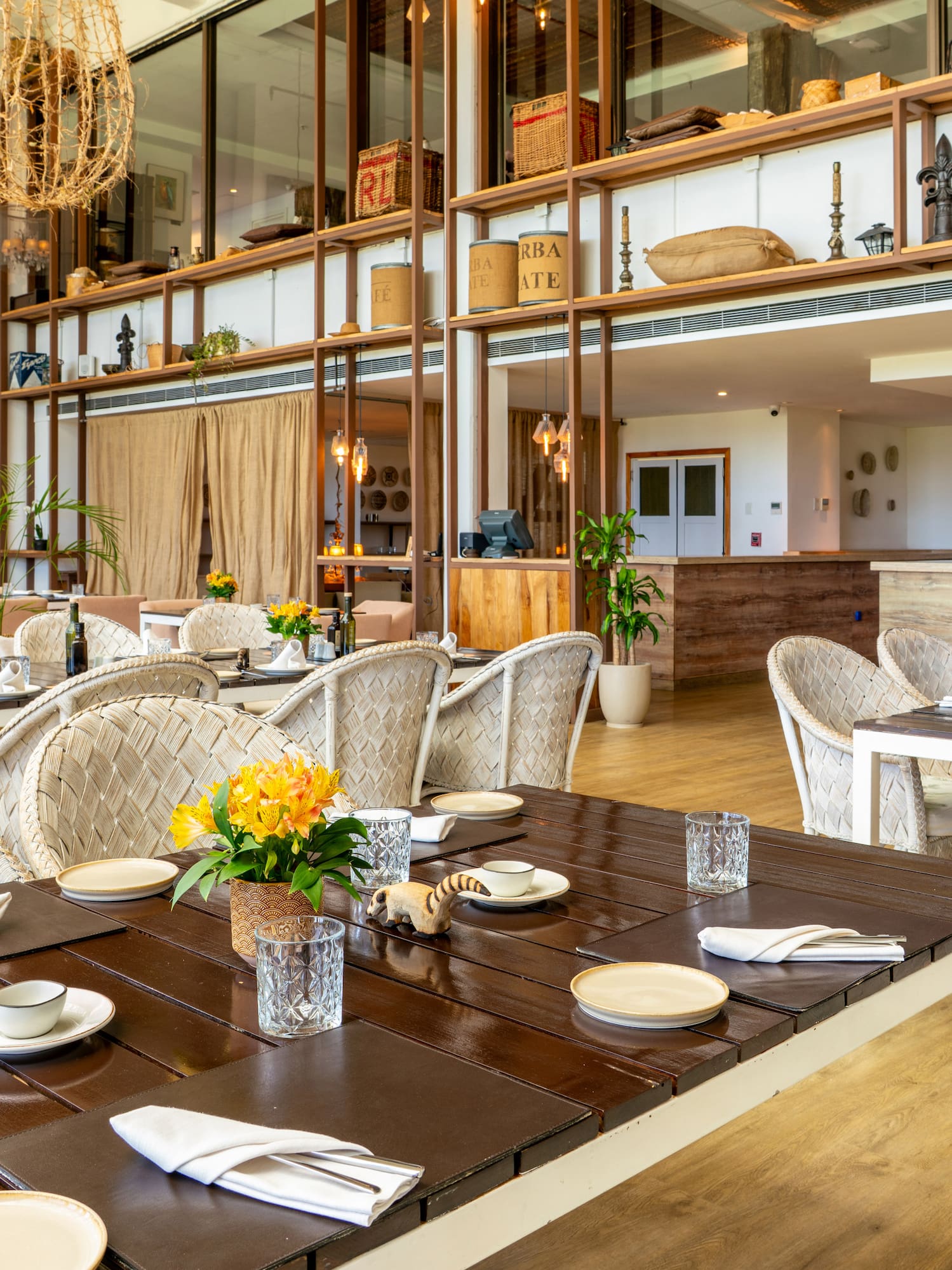 a restaurant with tables and chairs