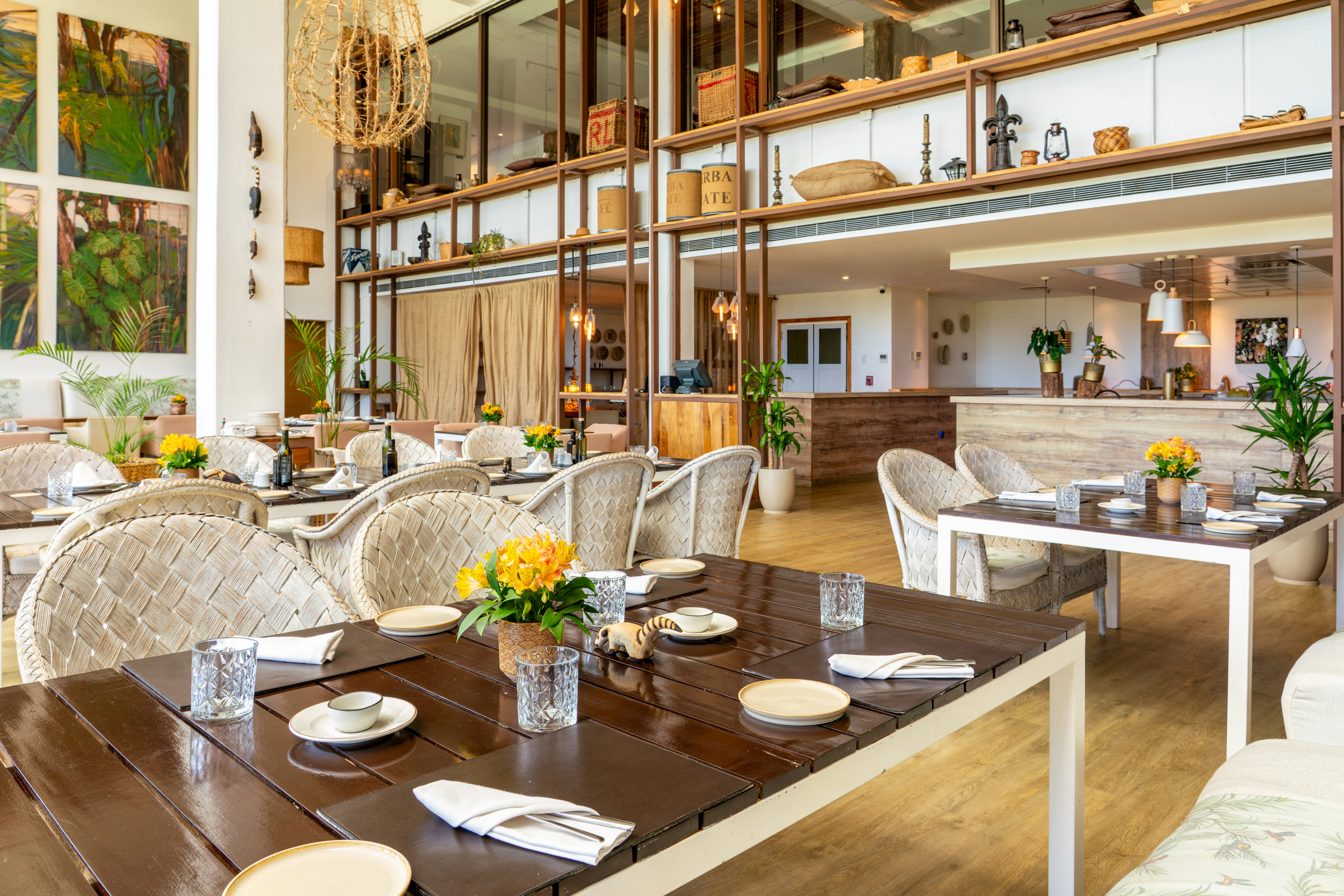 a restaurant with tables and chairs