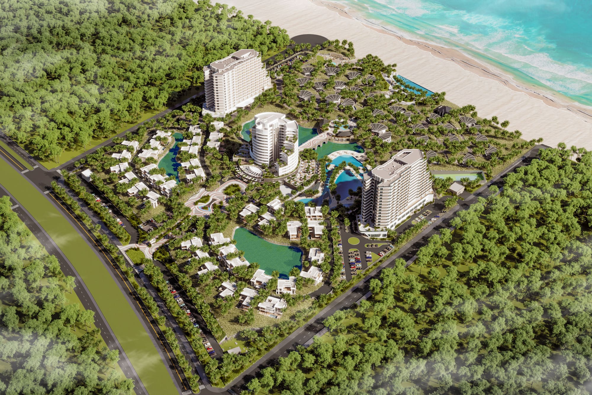 a aerial view of a resort