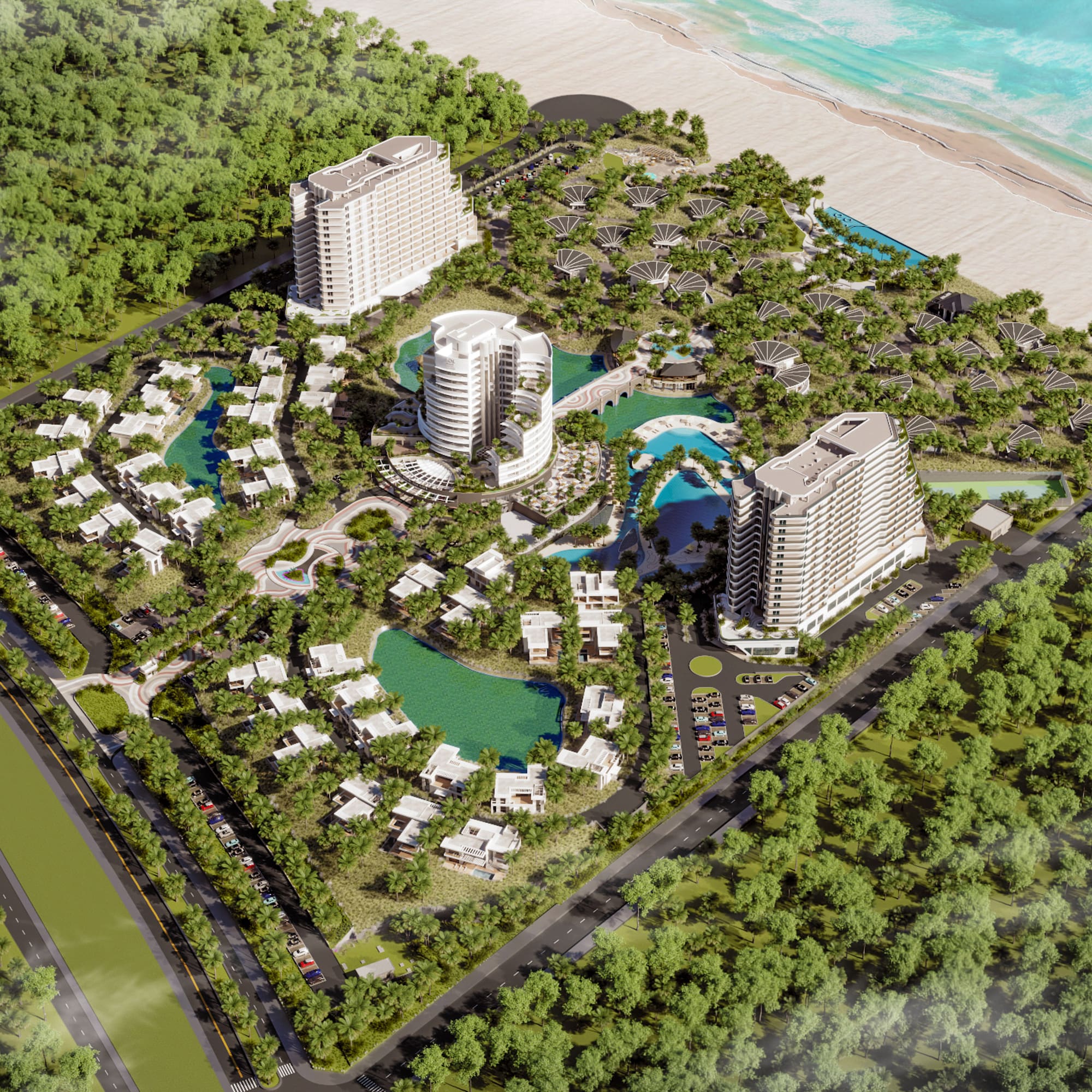 a aerial view of a resort