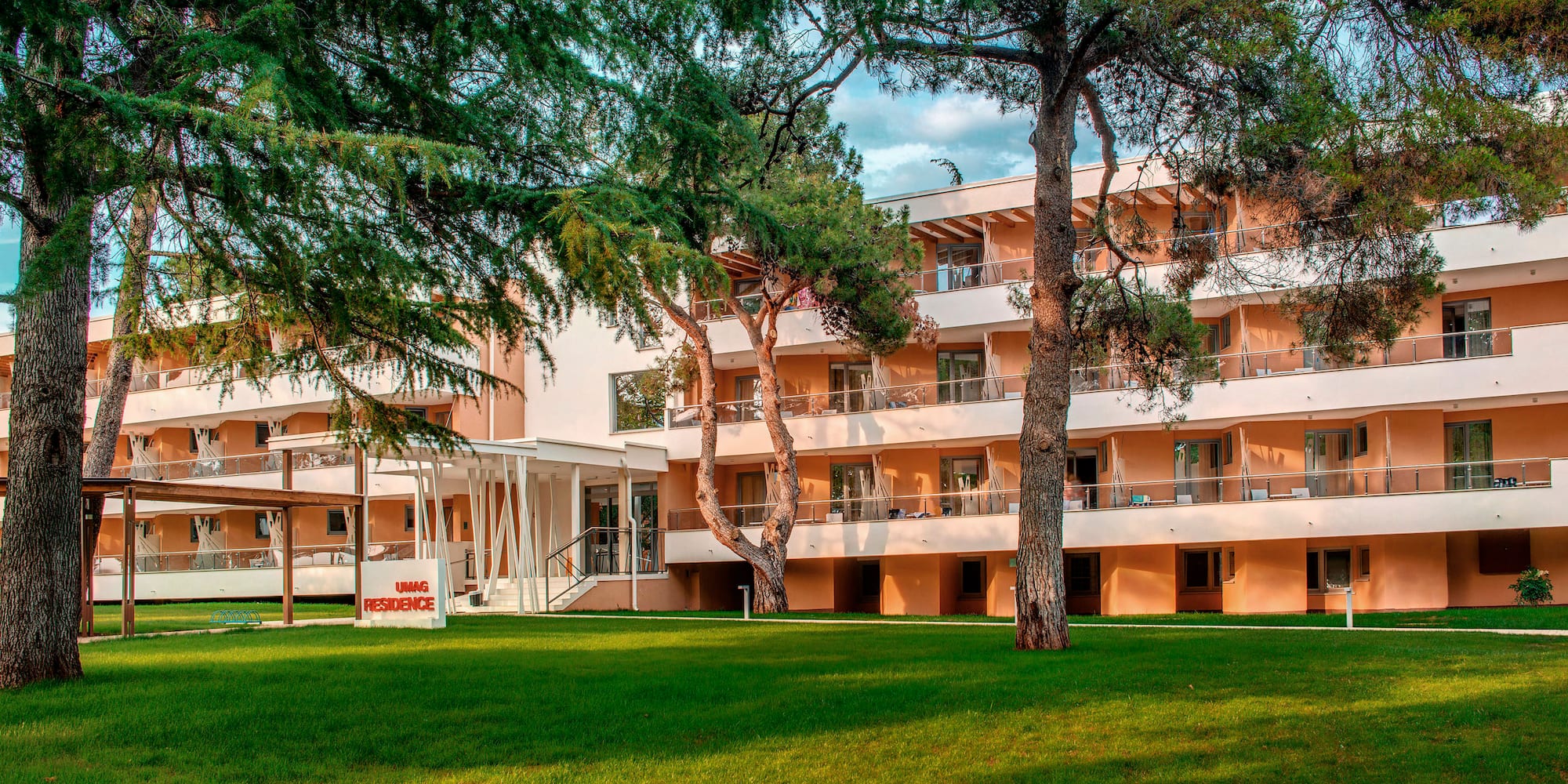 a building with trees in front of it