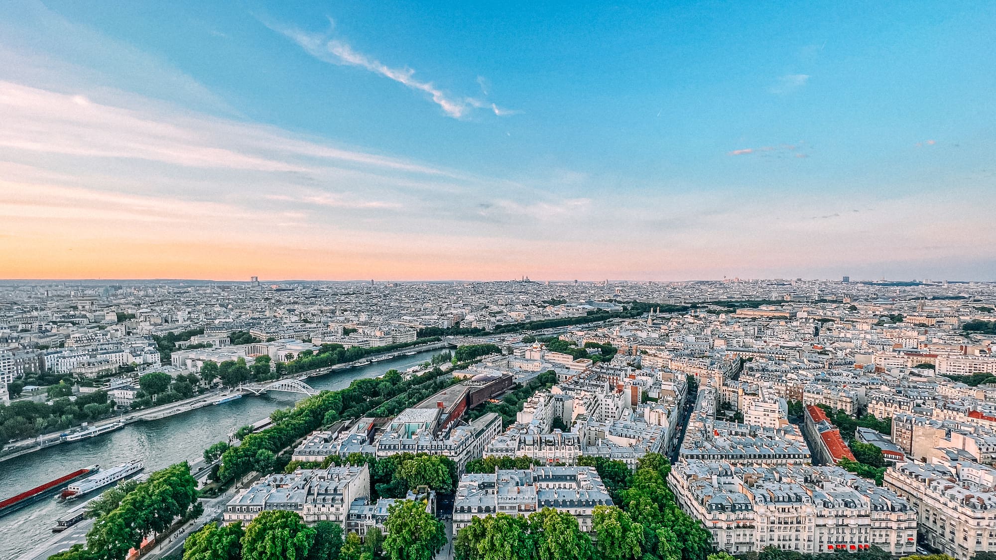 a city with trees and a river