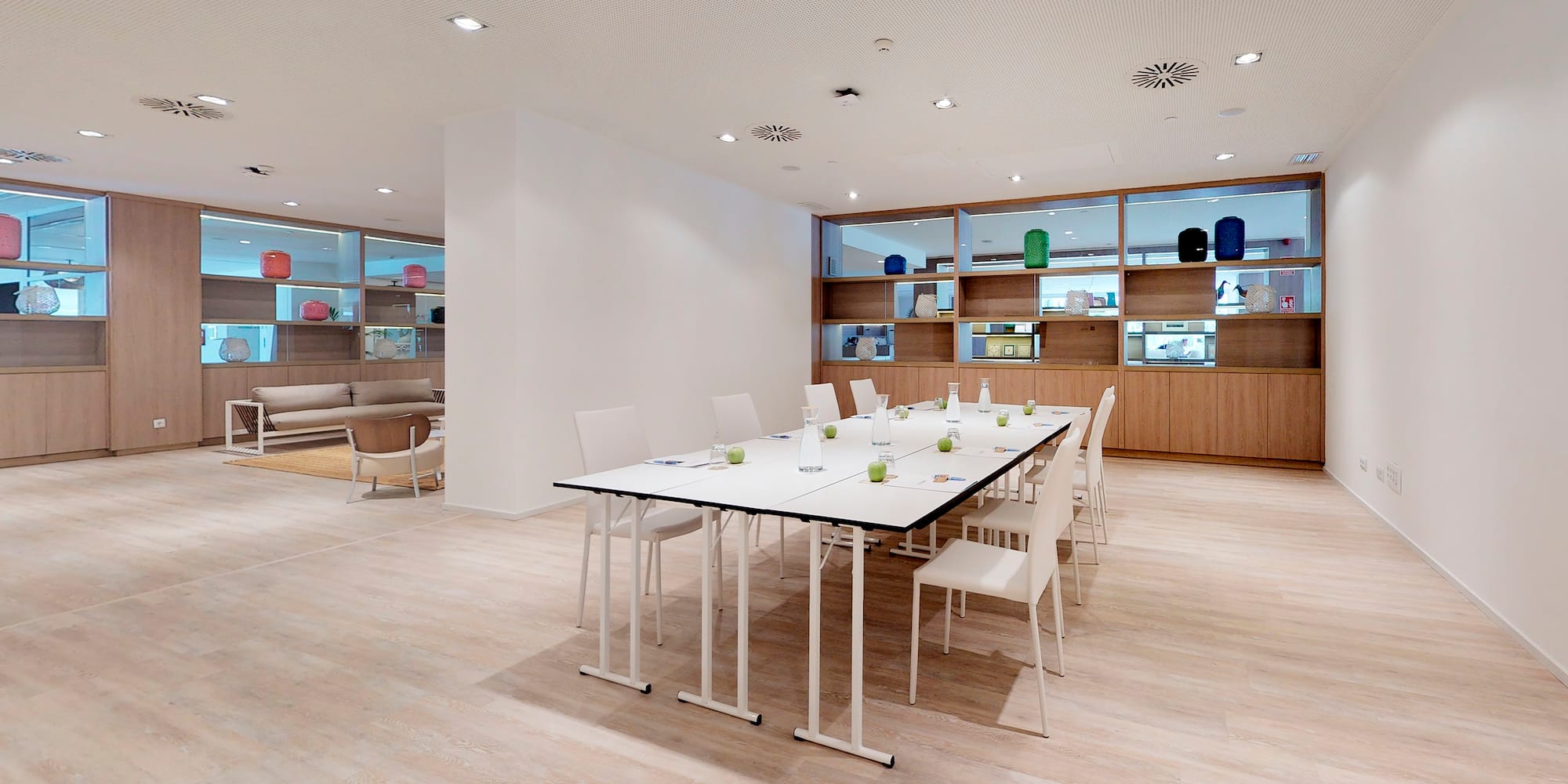 a room with a table and chairs