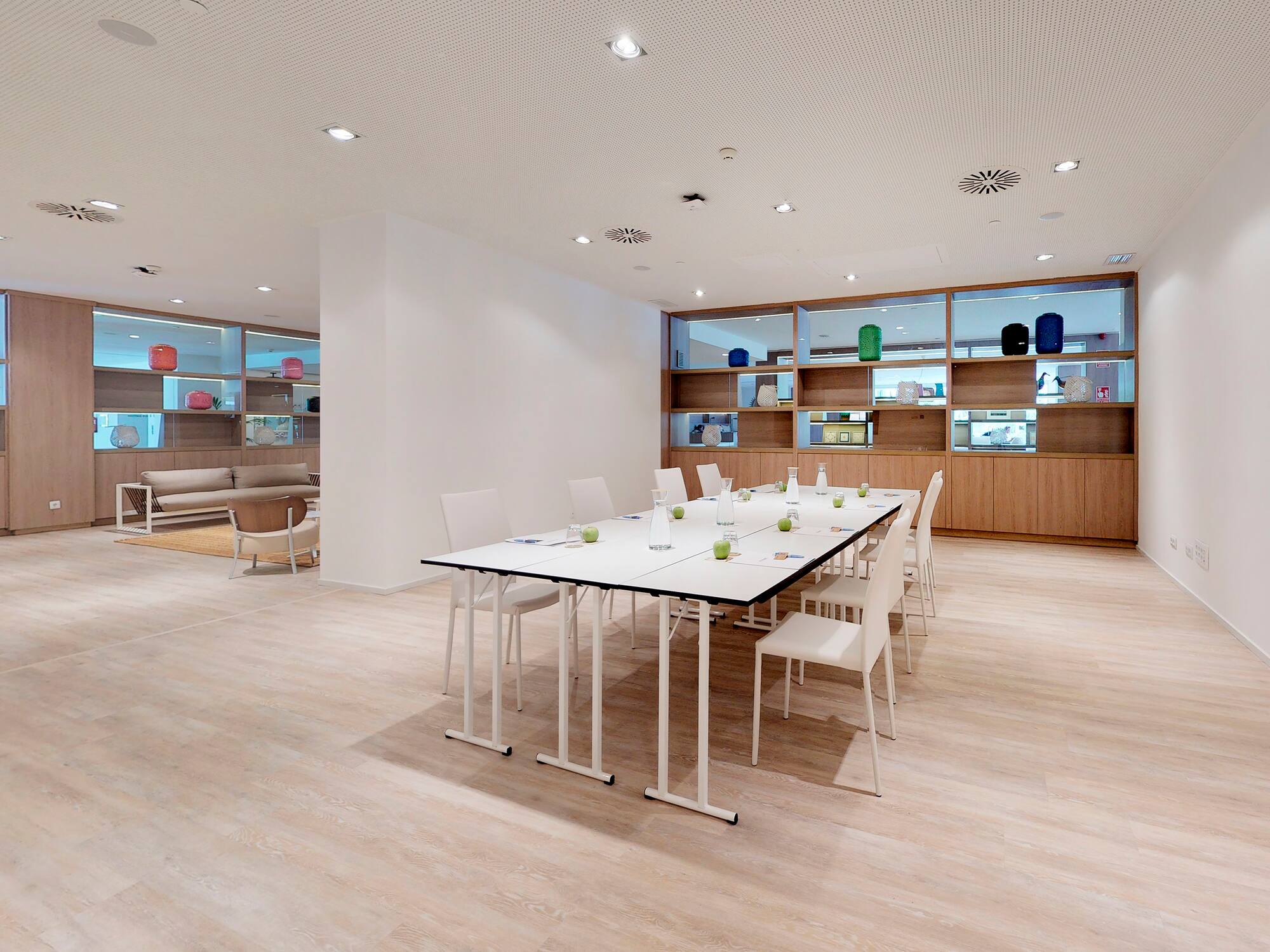 a room with a table and chairs