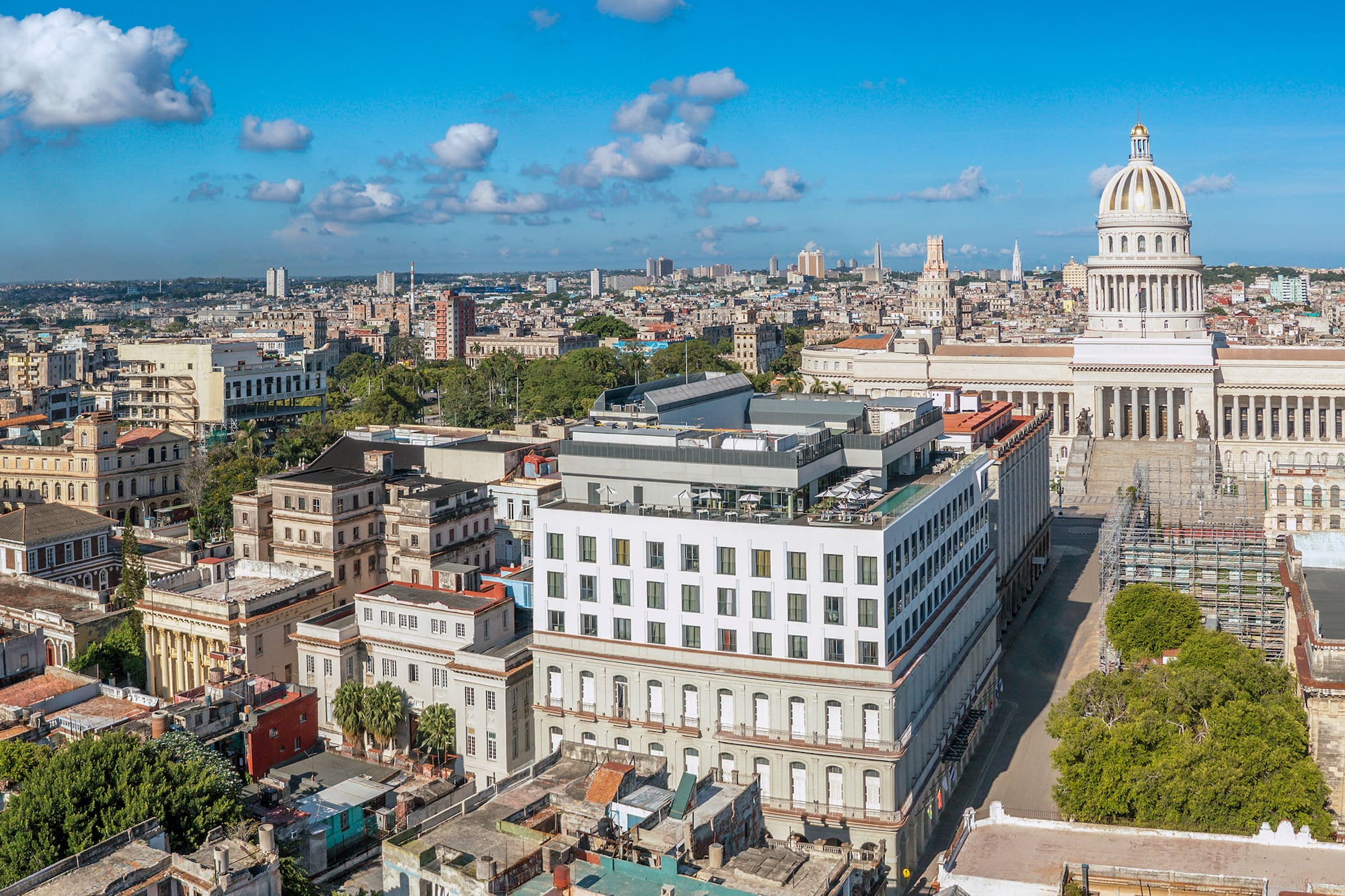 a city with a large building