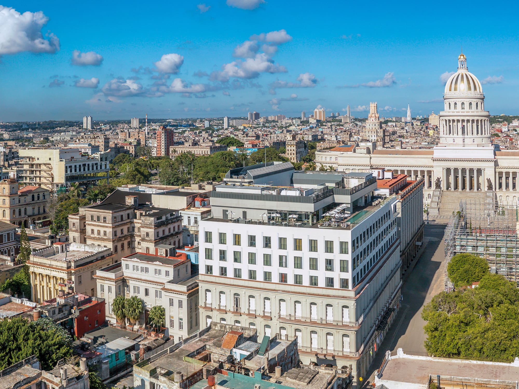 a city with a large building